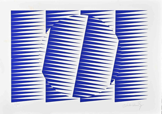 Victor Debach, Abstract Electric Blue Composition, Screen Print, 1970s