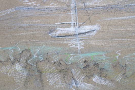 Victor Karnauh, White Sailboat, 1990s, Pastel on Paper