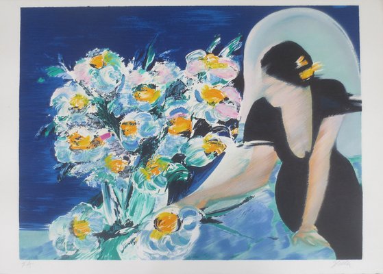 Victor Spahn, Elisabeth with a Bouquet, Lithograph-KHH-1207421