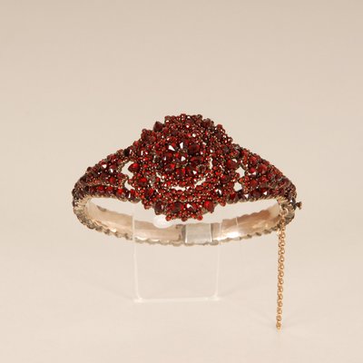 Victorian Bohemian Bangle Bracelet with Rose Cut Garnets, 19th Century-GOE-1130612