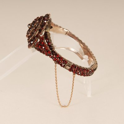 Victorian Bohemian Bangle Bracelet with Rose Cut Garnets, 19th Century-GOE-1130612