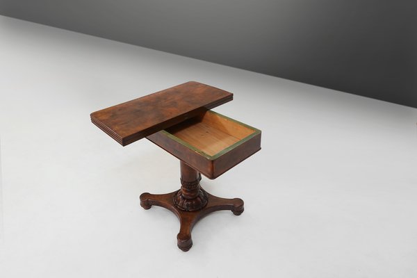 Victorian Burl Wood Folding Card Table, 19th Century-YSY-1761545