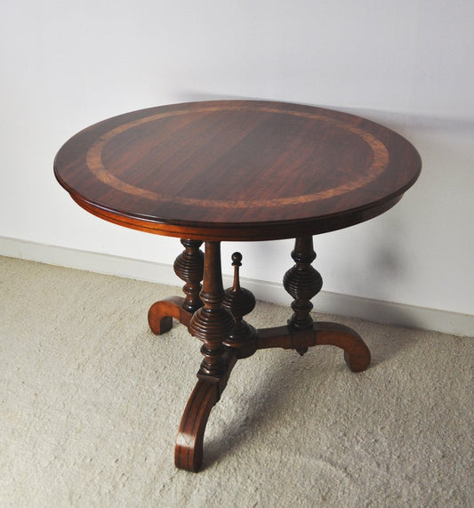 Victorian Burr Walnut, Mahogany & Ebony Circular Centre Table