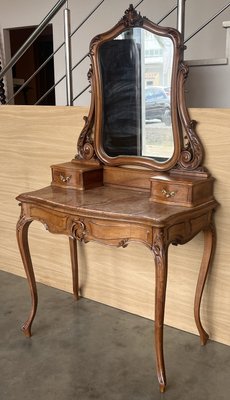 Victorian Carved Mahogany Dresser Table with Attached Mirror, 1850-PSK-2028851