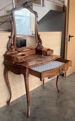 Victorian Carved Mahogany Dresser Table with Attached Mirror, 1850-PSK-2028851