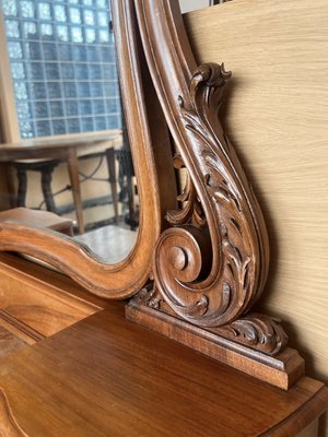 Victorian Carved Mahogany Dresser Table with Attached Mirror, 1850-PSK-2028851