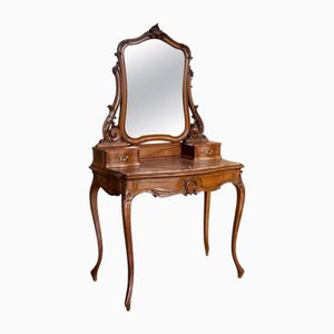 Victorian Carved Mahogany Dresser Table with Attached Mirror, 1850-PSK-2028851