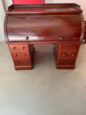 Victorian English Flamed Mahogany Cylinder Desk-UQL-1135195