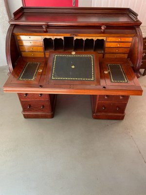 Victorian English Flamed Mahogany Cylinder Desk-UQL-1135195