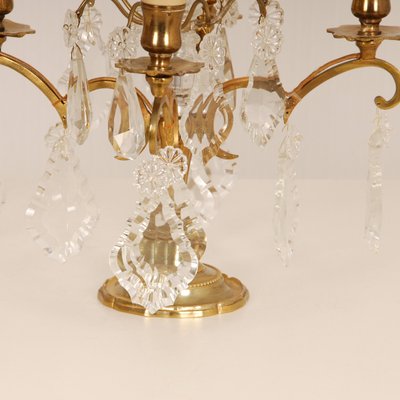 Victorian French Gilt Table Lamps with 4 Lights & Clear Crystal Prism Pendants, Set of 2-GOE-1168141