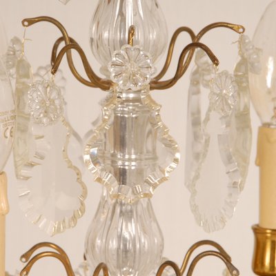 Victorian French Gilt Table Lamps with 4 Lights & Clear Crystal Prism Pendants, Set of 2-GOE-1168141