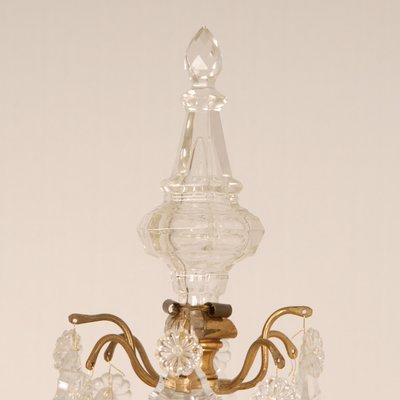 Victorian French Gilt Table Lamps with 4 Lights & Clear Crystal Prism Pendants, Set of 2-GOE-1168141