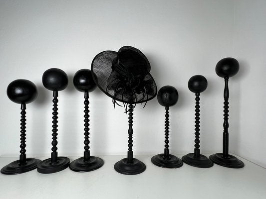 Victorian Hat & Wig Hangers in Black Colored Wood, Set of 7-KKG-1351767