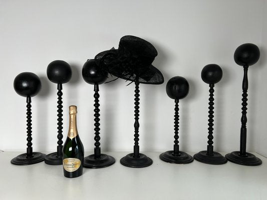 Victorian Hat & Wig Hangers in Black Colored Wood, Set of 7-KKG-1351767