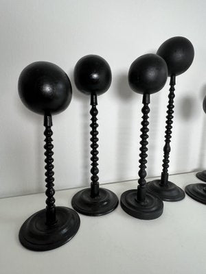 Victorian Hat & Wig Hangers in Black Colored Wood, Set of 7-KKG-1351767