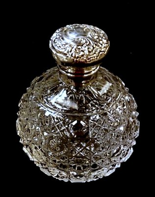 Victorian Lead Crystal and Silver Bathroom Flasks by Phineas Harry Levi & Joseph Wolfe Salaman, England, 1907, Set of 2-QRS-875286