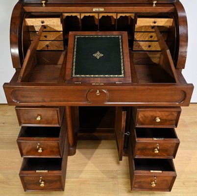 Victorian Mahogany Cylinder Library Desk, England, 1850s-RVK-1783233