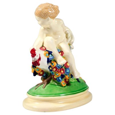 Vienna Art Ceramics Art Nouveau Figure Putto Riding a Rooster by Doblinger, 1910, 1890s-EMT-1704070