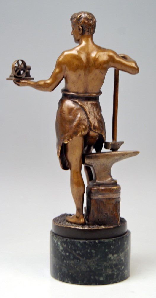 Vienna Bronze Figurine Smith with Anvil and Gearwheel from Bergman, 1922