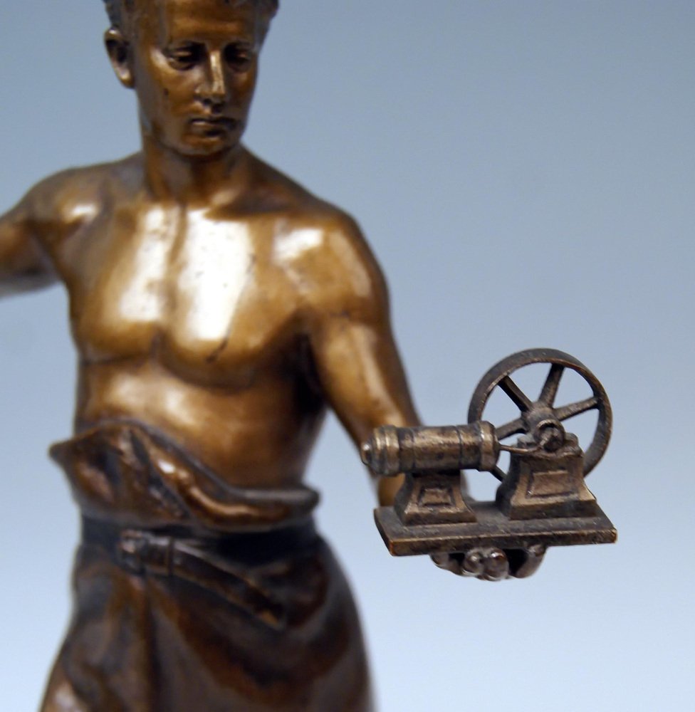 Vienna Bronze Figurine Smith with Anvil and Gearwheel from Bergman, 1922