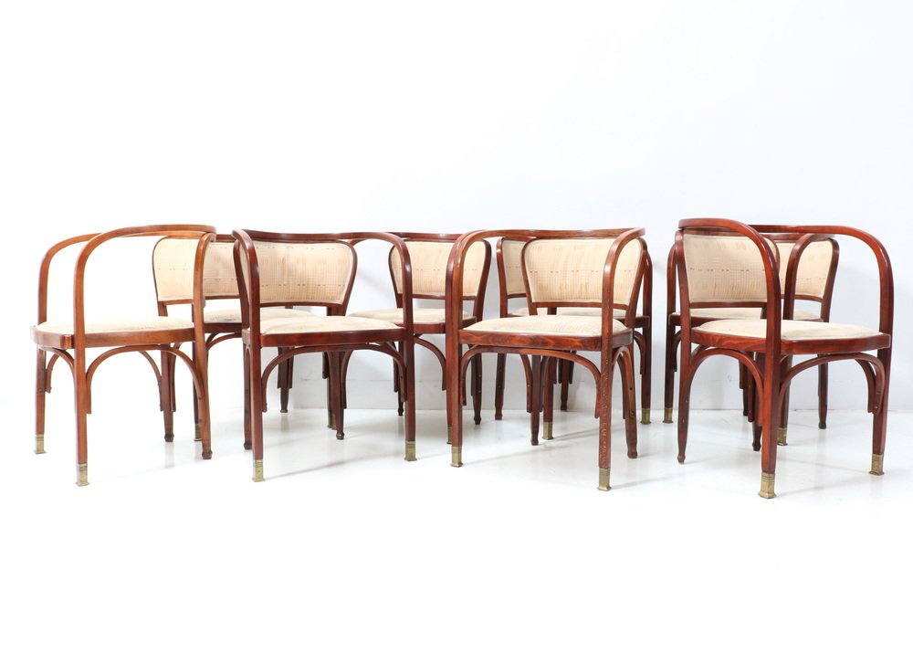 Vienna Secession Model 715F Armchairs by Gustav Siegel for Jacob & Josef Kohn, 1900s, Set of 8