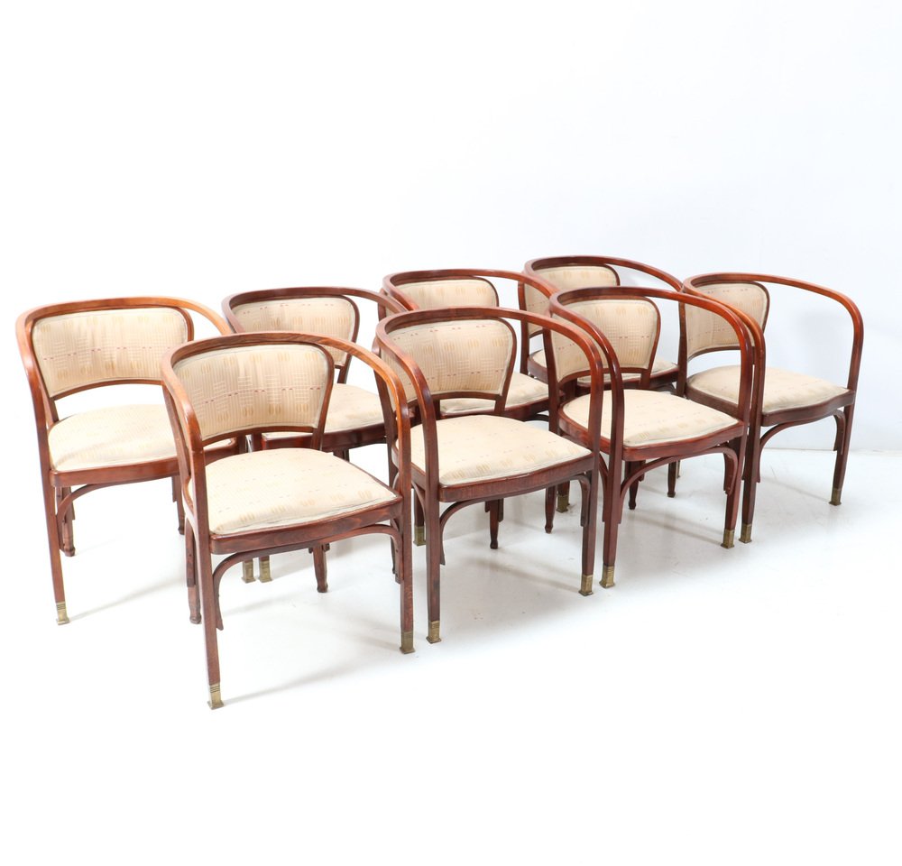 Vienna Secession Model 715F Armchairs by Gustav Siegel for Jacob & Josef Kohn, 1900s, Set of 8