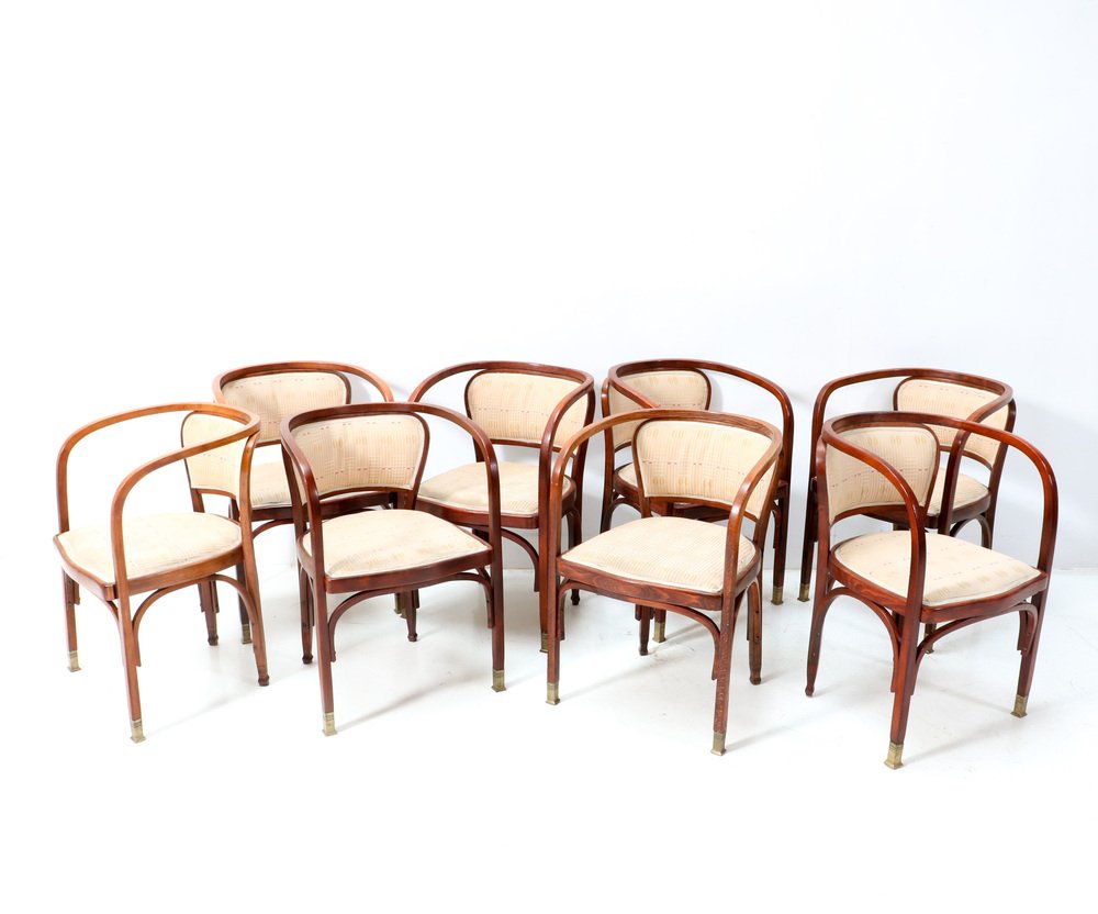 Vienna Secession Model 715F Armchairs by Gustav Siegel for Jacob & Josef Kohn, 1900s, Set of 8