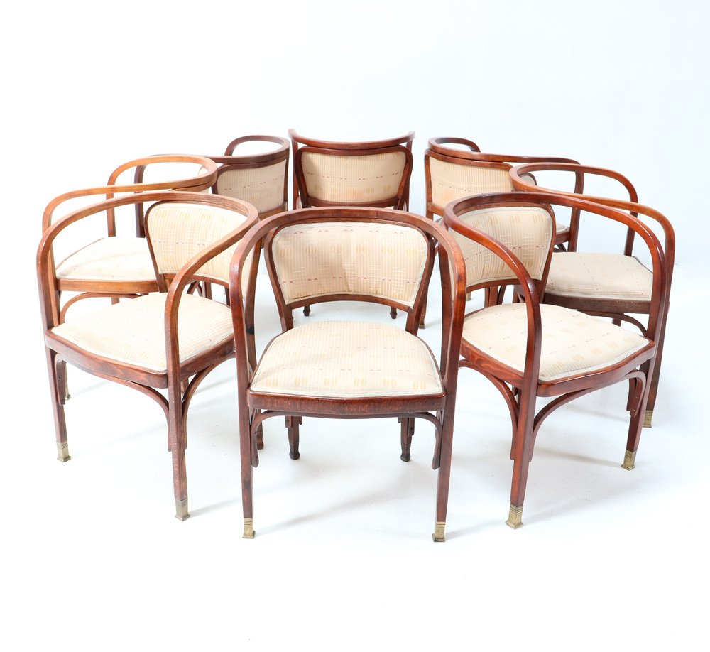 Vienna Secession Model 715F Armchairs by Gustav Siegel for Jacob & Josef Kohn, 1900s, Set of 8