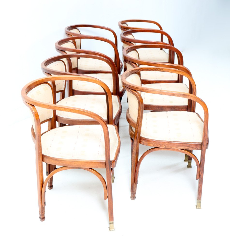 Vienna Secession Model 715F Armchairs by Gustav Siegel for Jacob & Josef Kohn, 1900s, Set of 8