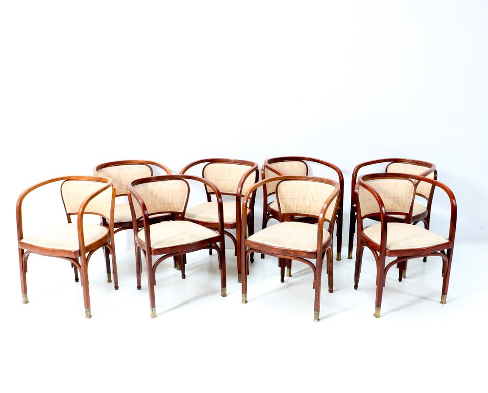 Vienna Secession Model 715F Armchairs by Gustav Siegel for Jacob & Josef Kohn, 1900s, Set of 8