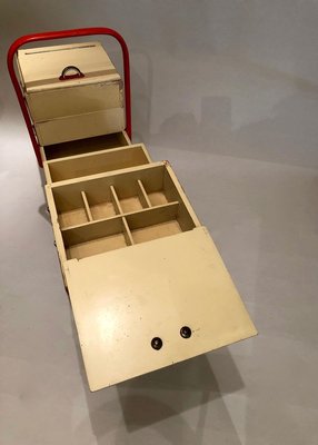 Vienna Sewing Box on Wheels in Coral and Cream, 1920s-BAF-763513