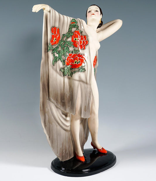 Vienna Spanish Lady Nude with Cloth attributed to Josef Lorenzl for Goldscheider, 1940s