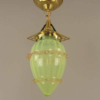 Viennese Art Nouveau Pendant Lamp in Uranium Glass by Hoffmann for Wiener Werkstätte, 1920s-KDB-1705990