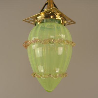 Viennese Art Nouveau Pendant Lamp in Uranium Glass by Hoffmann for Wiener Werkstätte, 1920s-KDB-1705990