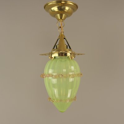 Viennese Art Nouveau Pendant Lamp in Uranium Glass by Hoffmann for Wiener Werkstätte, 1920s-KDB-1705990