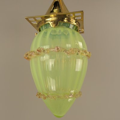 Viennese Art Nouveau Pendant Lamp in Uranium Glass by Hoffmann for Wiener Werkstätte, 1920s-KDB-1705990