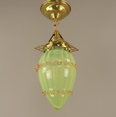 Viennese Art Nouveau Pendant Lamp in Uranium Glass by Hoffmann for Wiener Werkstätte, 1920s-KDB-1705990