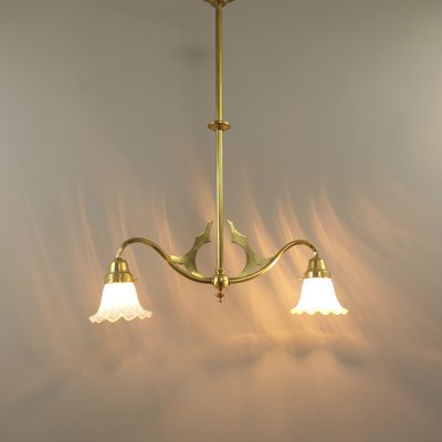 Viennese Art Nouveau Pendant Lamp with Opal Shades, 1920s-KDB-1743126