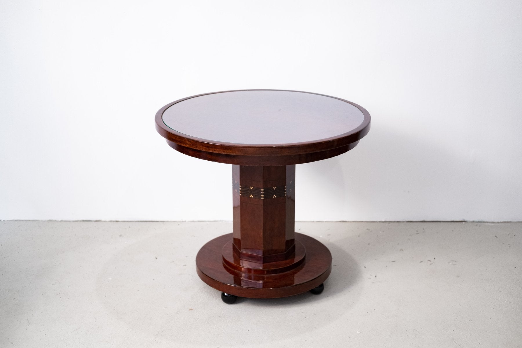 Viennese Art Nouveau Side Table with Intarsia and Pickled Glass Plate, 1910s