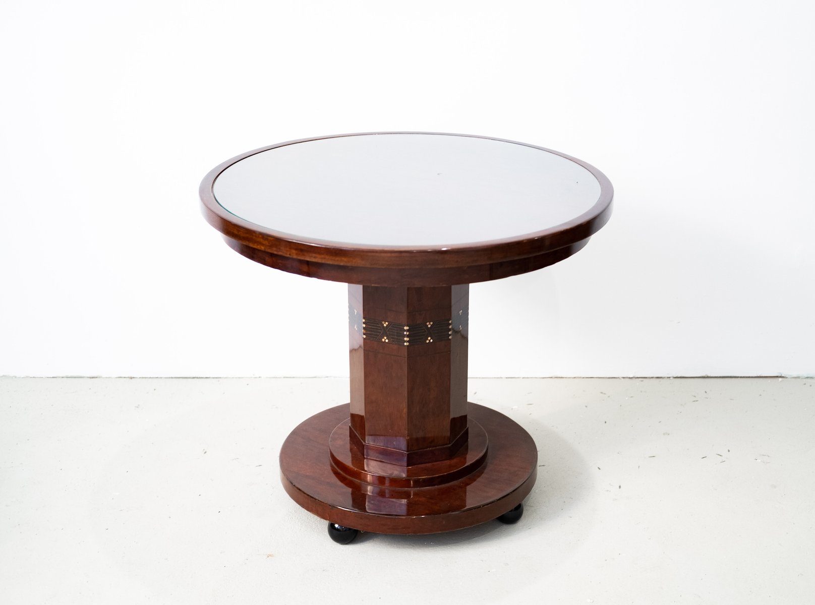 Viennese Art Nouveau Side Table with Intarsia and Pickled Glass Plate, 1910s