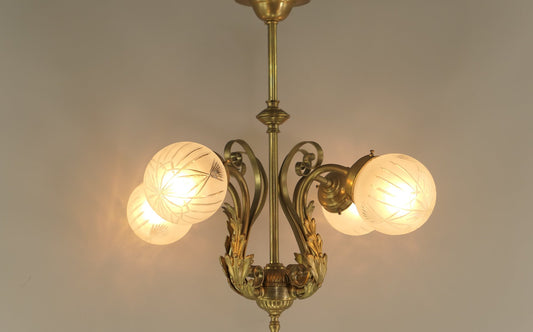 Viennese Baroque Chandelier with Hand-Cut Glass Shades, Austria, 1900s, 1890s