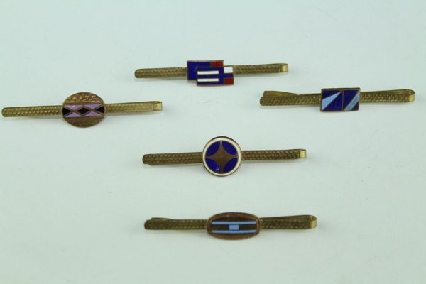 Viennese Enamel Tie Pins, 1930s, Set of 5-ZWH-738095