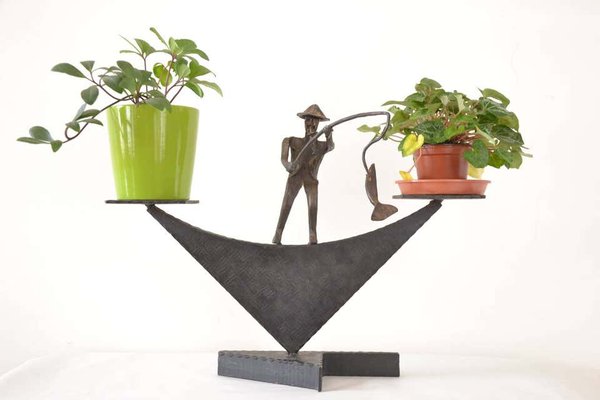 Viennese Iron Flower Stand with a Fish Catcher-SPD-833805