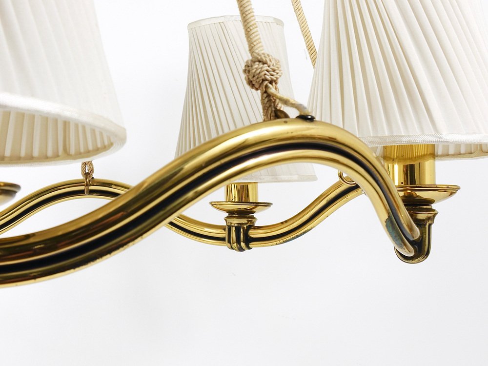 Viennese Modern Curved Brass Wave Chandelier, Austria, 1940s