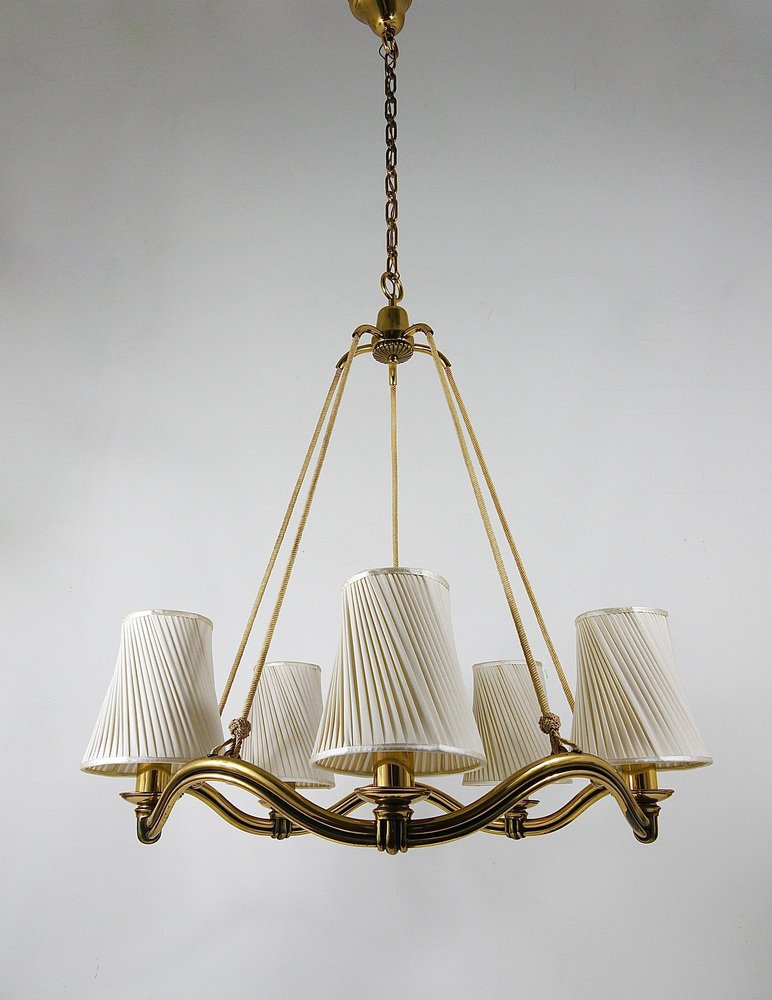 Viennese Modern Curved Brass Wave Chandelier, Austria, 1940s