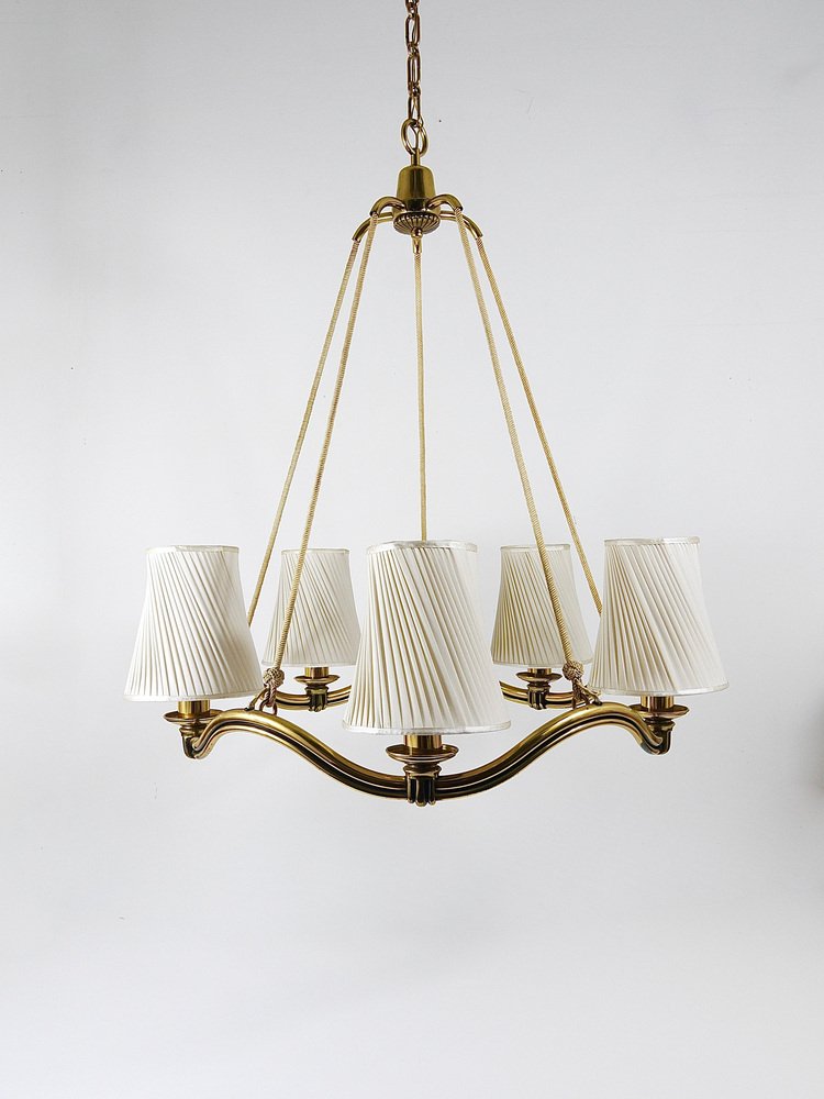 Viennese Modern Curved Brass Wave Chandelier, Austria, 1940s