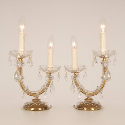 Viennese Regency Style Crystal & Gold Brass 2-Light Maria Theresa Table Lamps, Set of 2-GOE-1107670