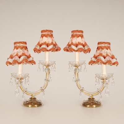 Viennese Regency Style Crystal & Gold Brass 2-Light Maria Theresa Table Lamps, Set of 2-GOE-1107670