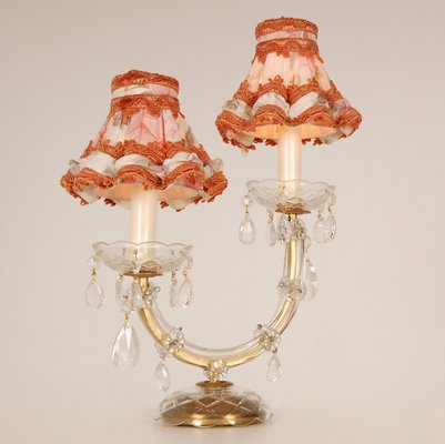 Viennese Regency Style Crystal & Gold Brass 2-Light Maria Theresa Table Lamps, Set of 2-GOE-1107670