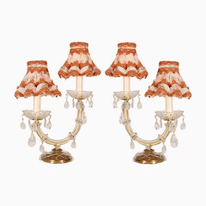 Viennese Regency Style Crystal & Gold Brass 2-Light Maria Theresa Table Lamps, Set of 2-GOE-1107670